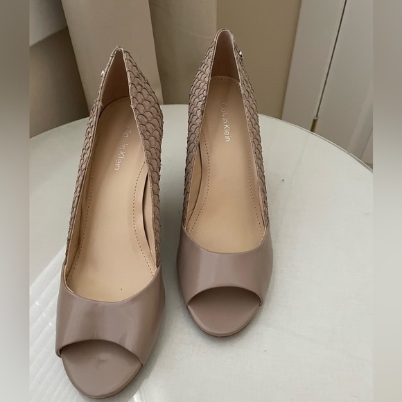 Calvin Klein Snakeskin Peep Toe Wedges - Picture 4 of 5